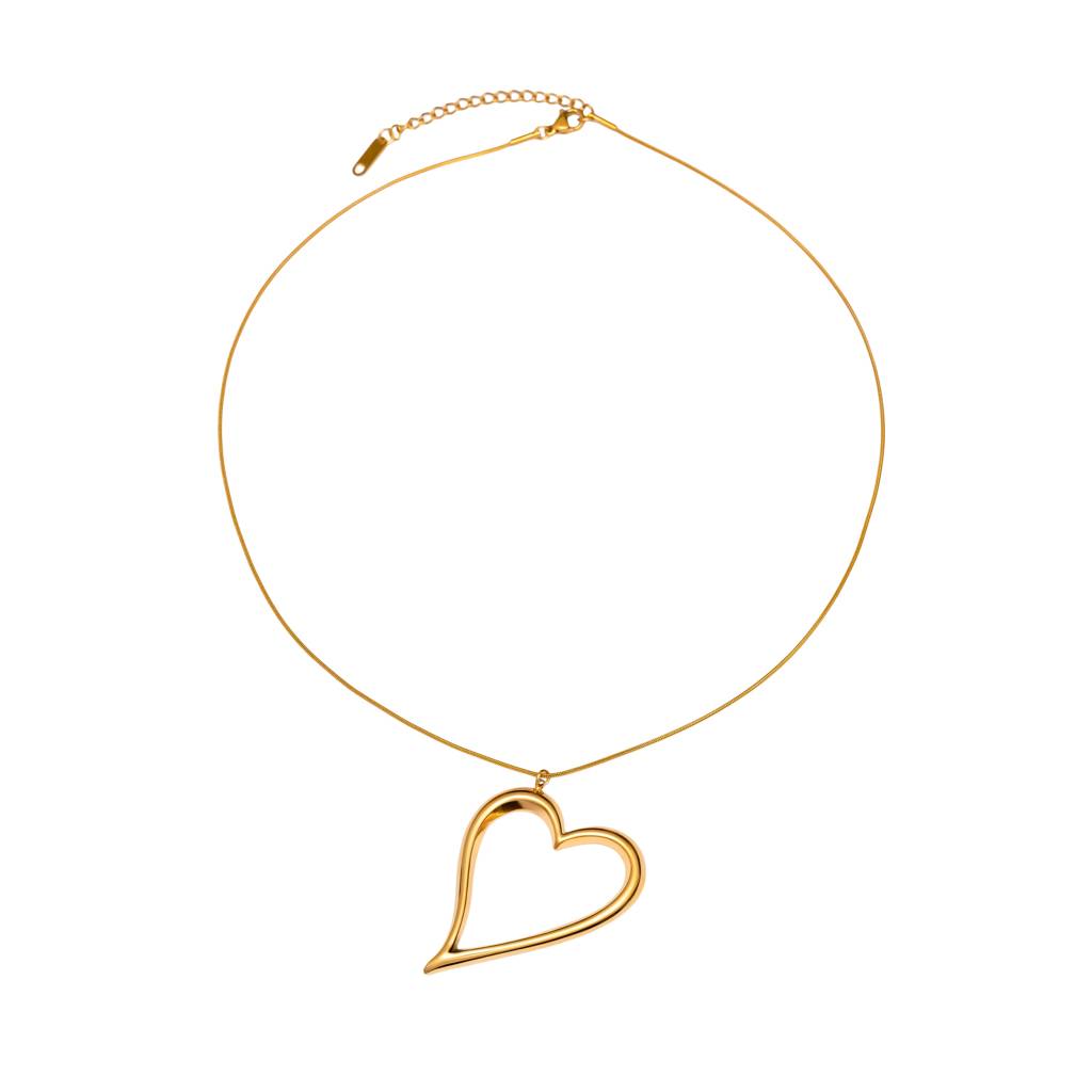 Minimal Love Outline Pendant Necklace - Skin Safe, Everyday Subtle Wear : 100336