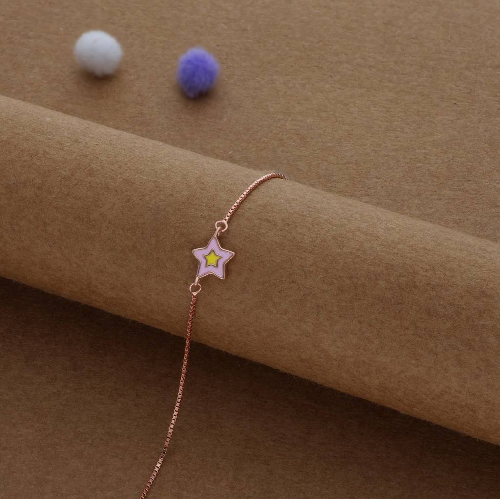Charming Minimalistic Star Rose Gold Polish Kid Silver Bracelet ( 1-7 Yrs) | 925 Hallmark | Adjustable : KB-BR-RG-U-115-S