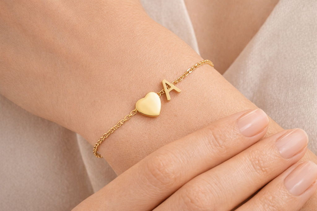 Waterproof Heart Initial Bracelet - Skin Safe, Versatile Casual Wear : 1004971