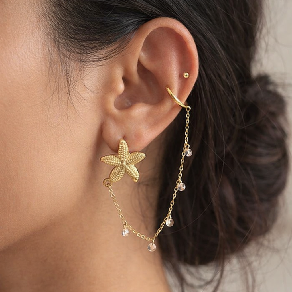 Gold Plated Daily Wear Sea Dangling Ear Cuff Earring : JDEW2404030