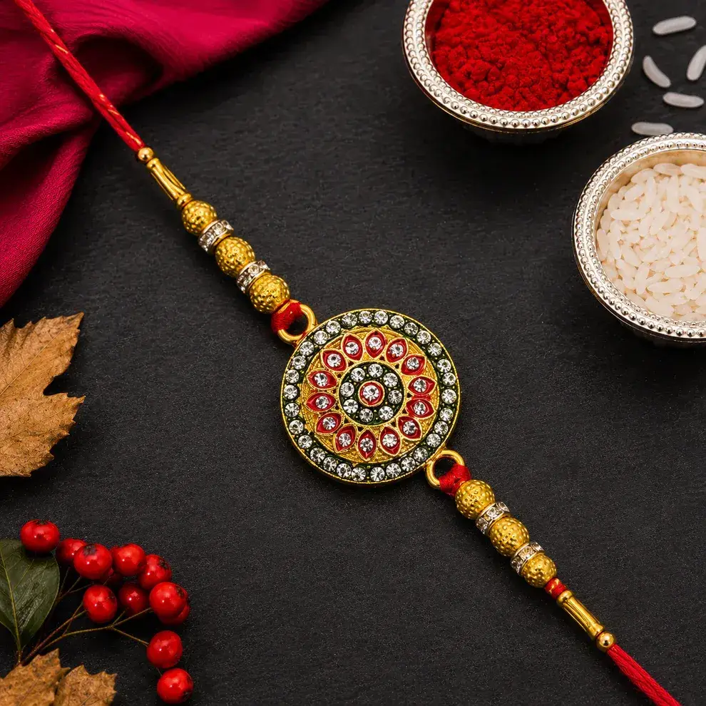 Peacock Feather Rakhi With Multicolor Beads – Elegant Traditio... : MRR-RAKHI-0013
