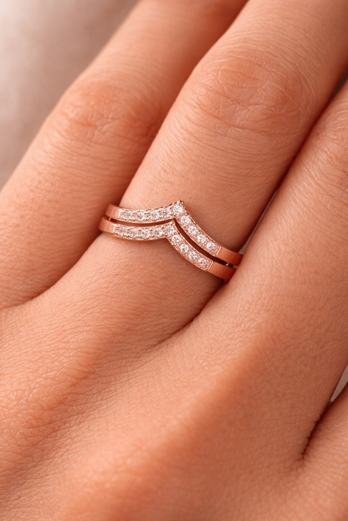Gold-Plated V-Shape Cz Ring – Adjustable Chevron Ring For Women : AST-RIN-0066