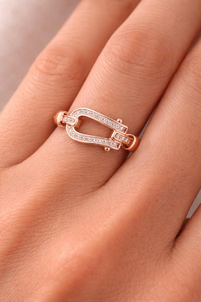 Rose Gold-Plated Geometric Cz Ring – Adjustable Elegant Ring For Women : AST-RIN-0068
