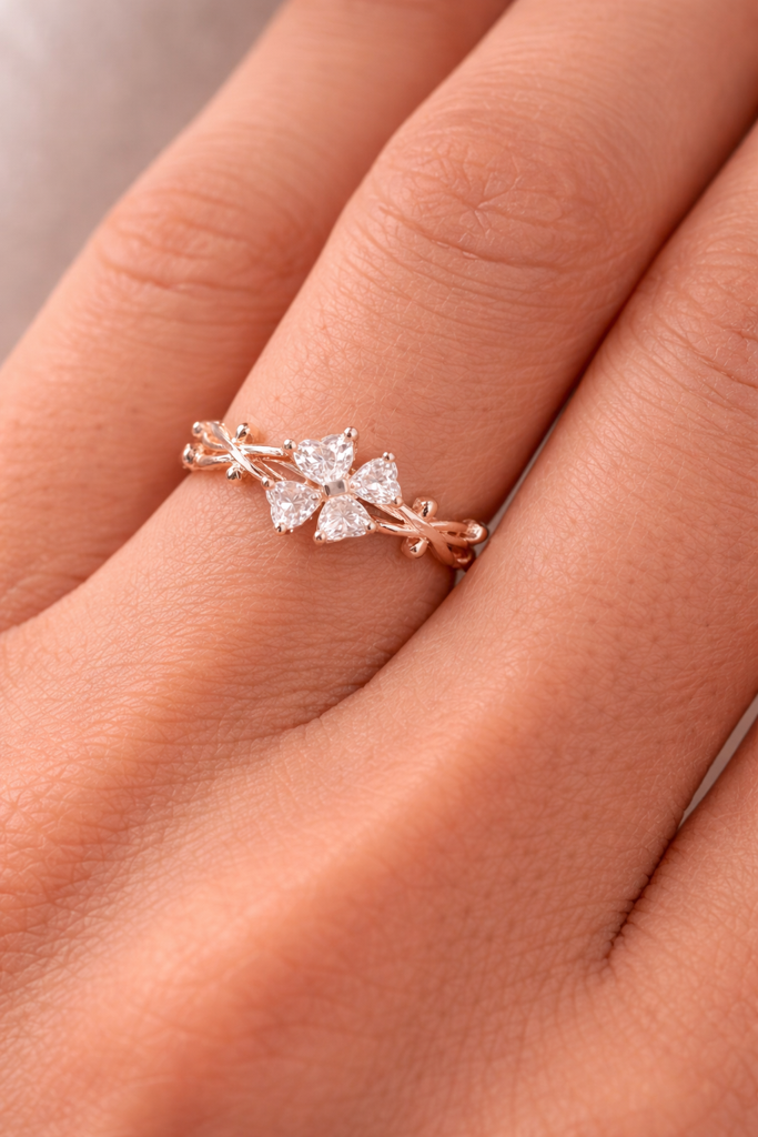 Rose Gold-Plated Floral Cz Ring – Adjustable Sparkling Ring For Women : AST-RIN-0078