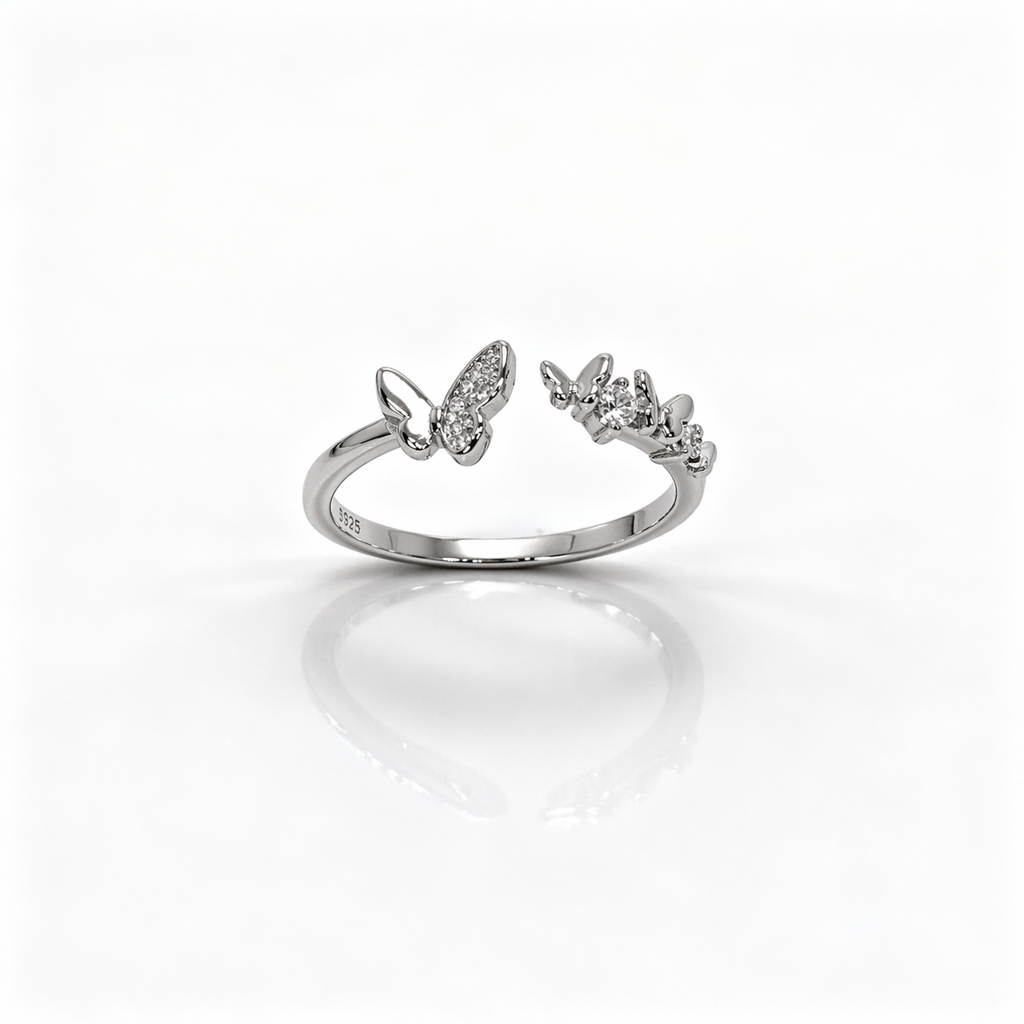 Butterfly Charm Adjustable Ring – Cute Everyday 925 Silver Ring : LRG-110056