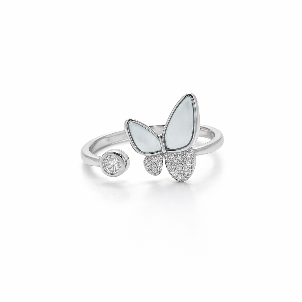 Crystal Butterfly 925 Silver Ring – Sparkling Party Wear Ring : LRG-110055