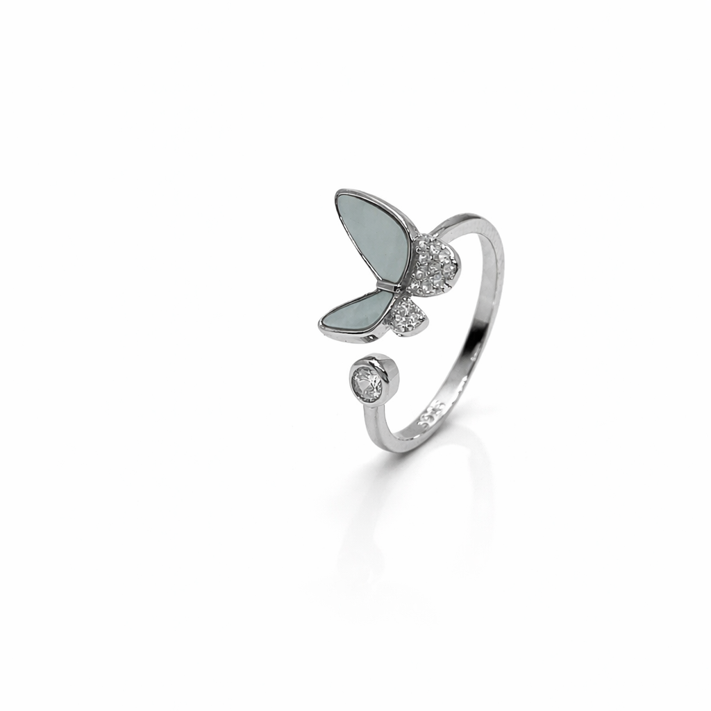 Crystal Butterfly 925 Silver Ring – Sparkling Party Wear Ring : LRG-110055