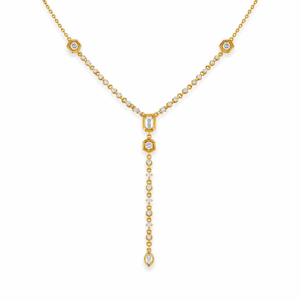 18Kt Gold Plated Emerald Cut Y-Shaped Drop Necklace, Siena : INSIENA