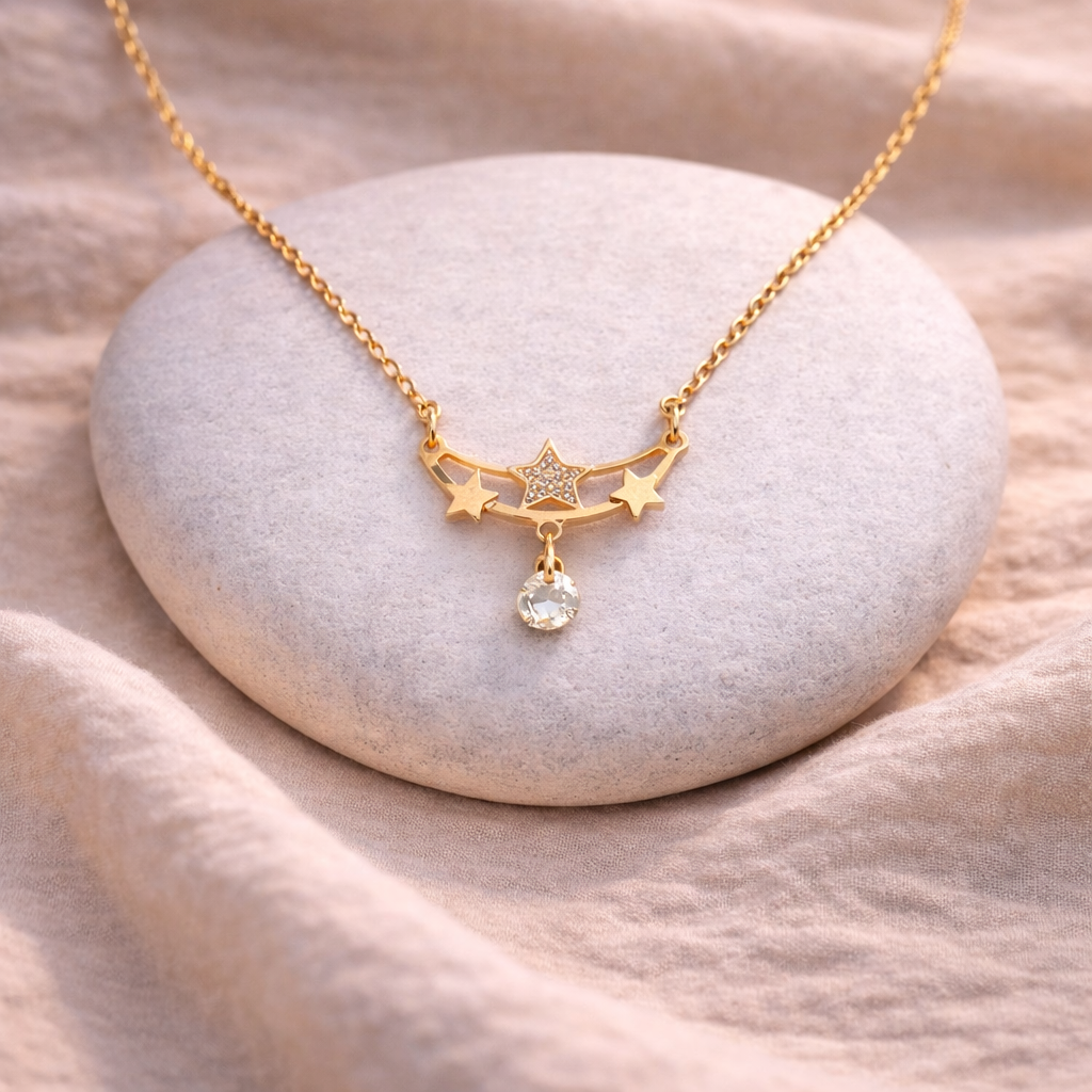 Moon Star Charm Rose Gold-Plated Plated Necklace| Waterproof Chain Pendant | Gifts For Women And Girls : AST-neck-011