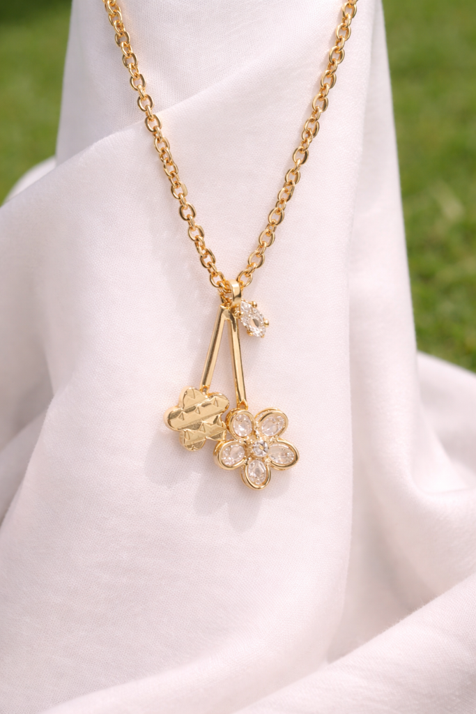 Rose Gold Necklace With Floral Design Plated Stainless Steel Necklace| Waterproof Chain Pendant | Gifts For Wom : AST-neck-012