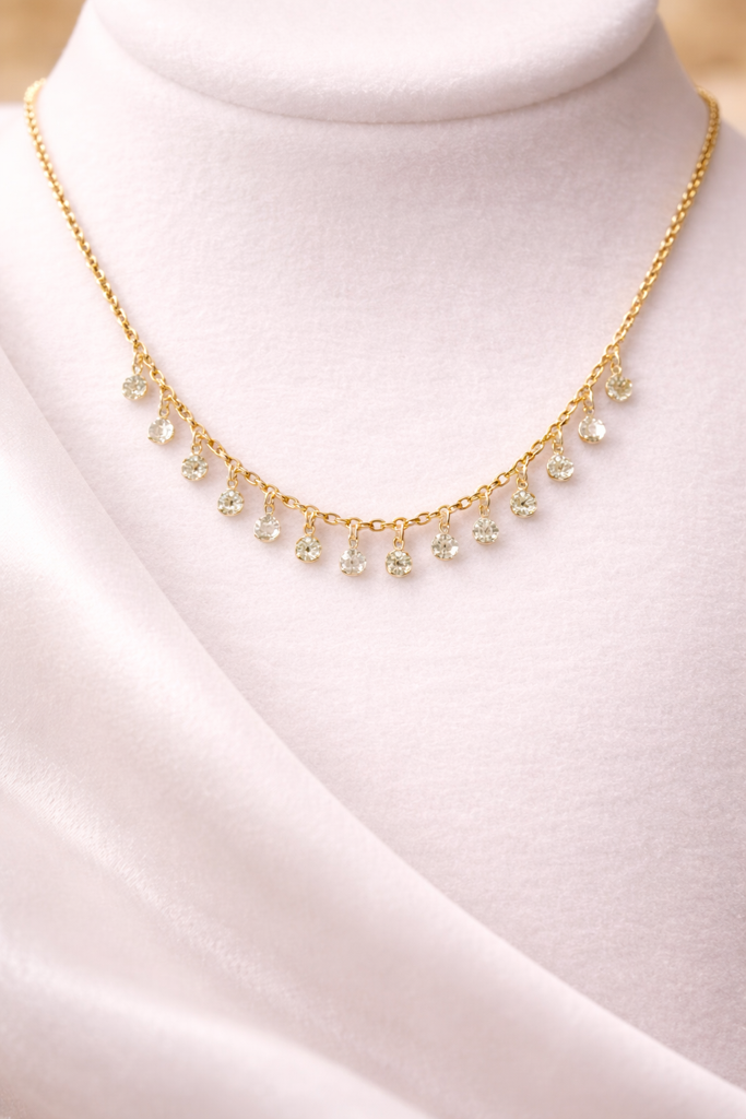 Sparkling Drip Necklace – Gold Finish Necklace With Dangling Stones For Women | Waterproof Chain | Gifts For Women A : NACK-01