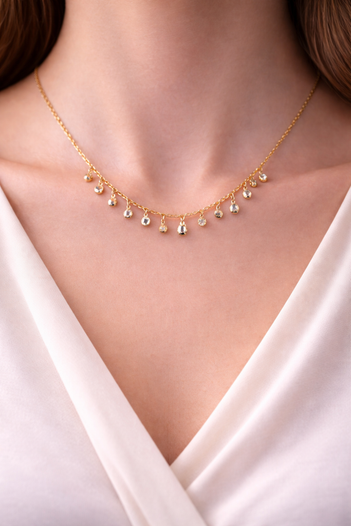 Sparkling Drip Necklace – Gold Finish Necklace With Dangling Stones For Women | Waterproof Chain | Gifts For Women A : NACK-01