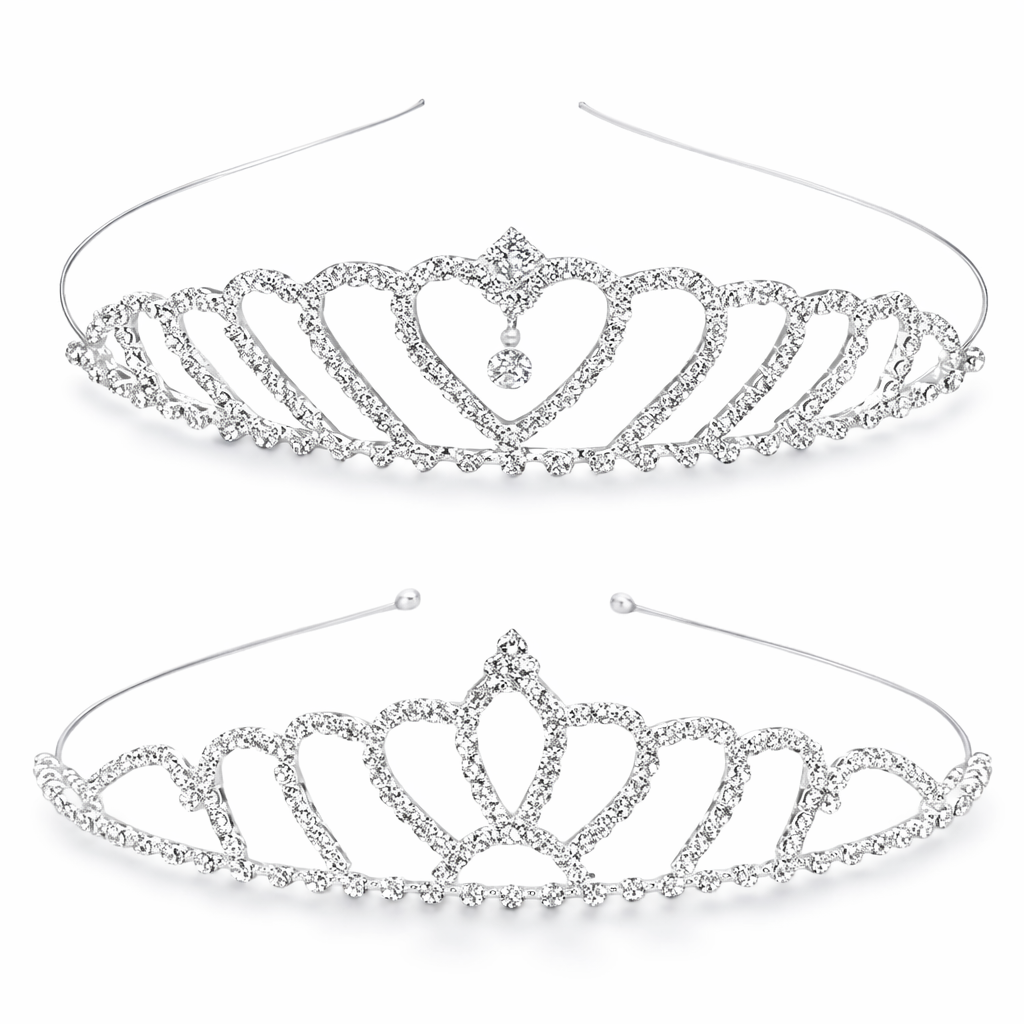 Silver Crystal Tiara For Women || Elegant Rhinestone Flower Crown Headband For Brides, Weddings, Prom & Pageants : M4SK-COMBO