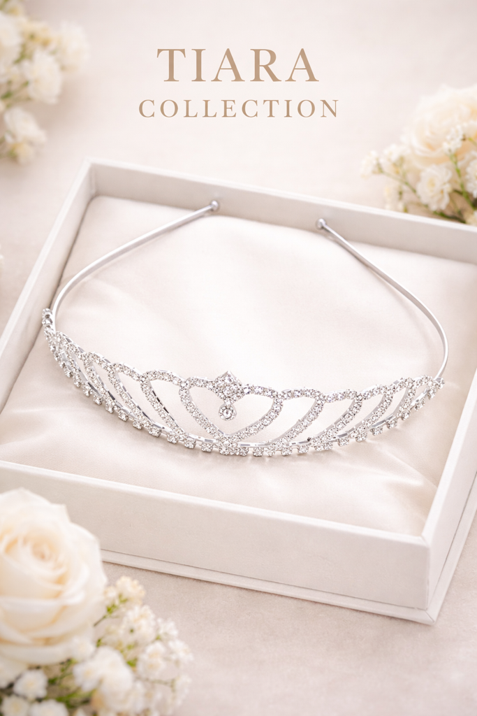 Silver Crystal Tiara For Women || Elegant Rhinestone Flower Crown Headband For Brides, Weddings, Prom & Pageants : M4SK-COMBO