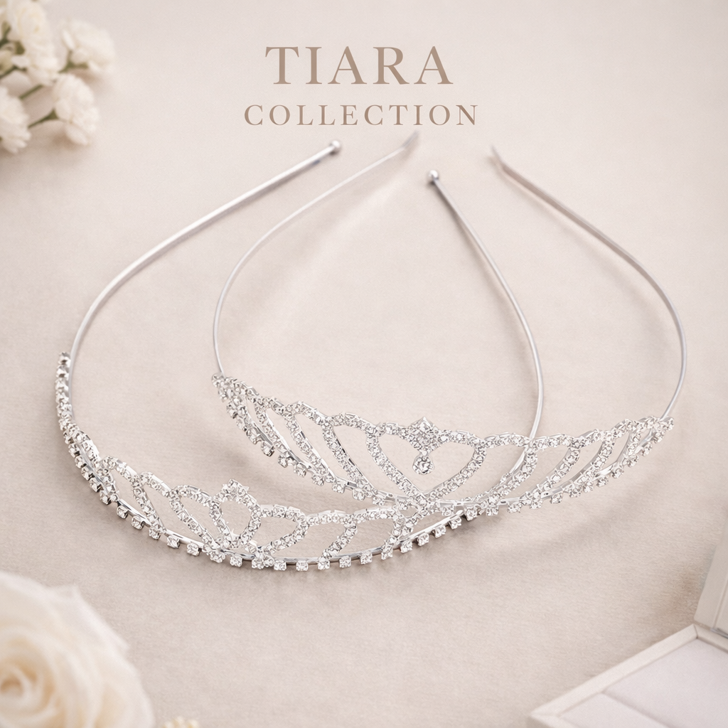 Silver Crystal Tiara For Women || Elegant Rhinestone Flower Crown Headband For Brides, Weddings, Prom & Pageants : M4SK-COMBO
