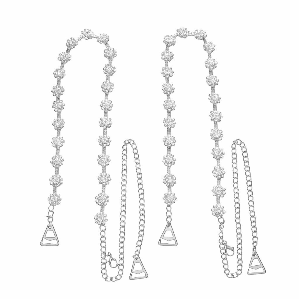 Decorative Rhinestone Bra Straps - Silver Crystal Floral Replacement Straps For Women - Adjustable No : M4SK-FLW-SIL-STP-1PAIR