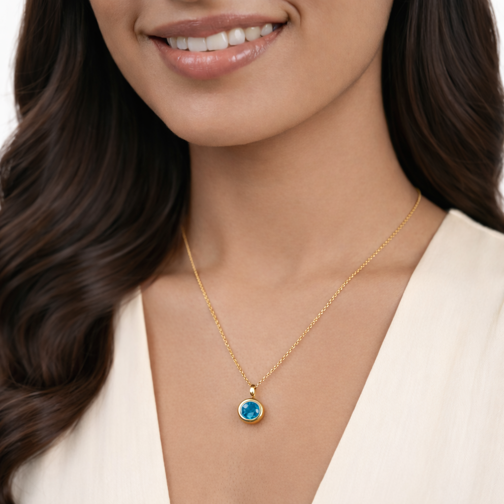 March Birthstone Aquamarine Pendant - Skin Safe, Water-Ready Occasion Wear : 100527