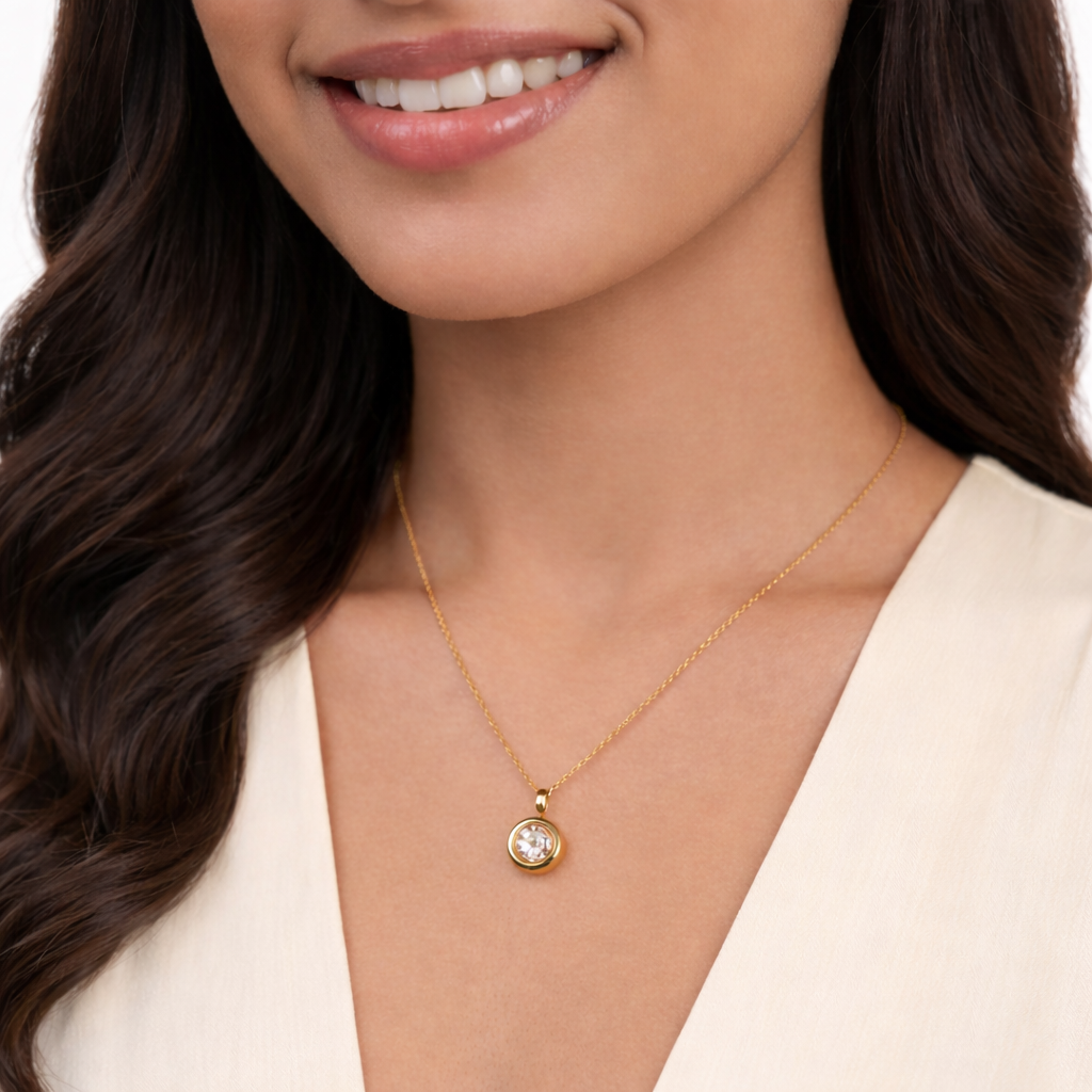 April Birthstone Diamond Accent Pendant - Skin Safe, Classic Everyday Neckwear : 100528