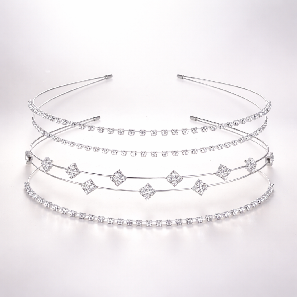 Set Of 3 Silver Crystal Bridal Headbands For Women Rhinestone Wedding Tiara Hair Bands Elegant Party Wear Multi L : M4SK-SET-3