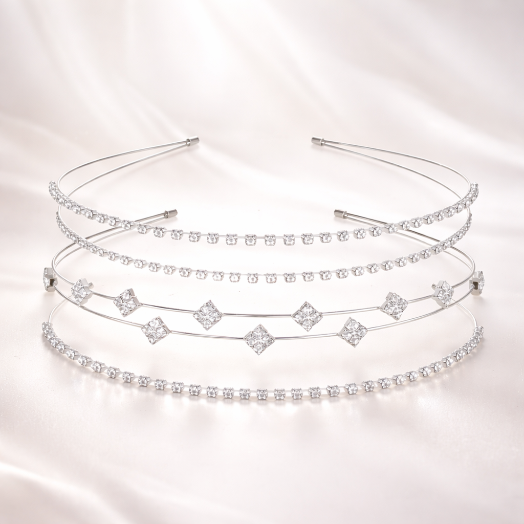 Set Of 3 Silver Crystal Bridal Headbands For Women Rhinestone Wedding Tiara Hair Bands Elegant Party Wear Multi L : M4SK-SET-3
