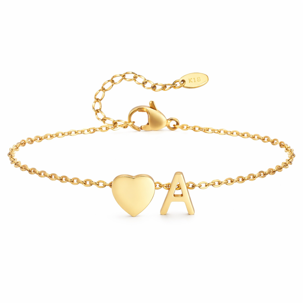 Waterproof Heart Initial Bracelet - Skin Safe, Versatile Casual Wear : 1004971