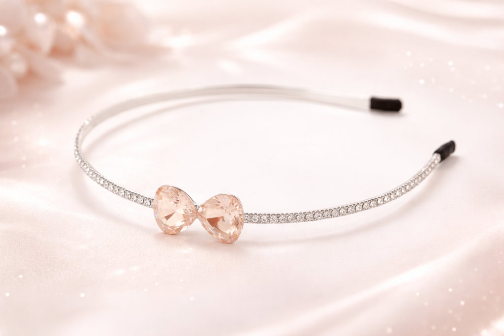 Bridal Teardrop Crystal Headband For Women Silver Rhinestone Wedding Tiara Hair Band Elegant Party Wear Designe : M4SK-T-PEACH