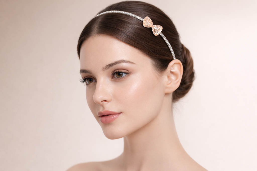 Bridal Teardrop Crystal Headband For Women Silver Rhinestone Wedding Tiara Hair Band Elegant Party Wear Designe : M4SK-T-PEACH