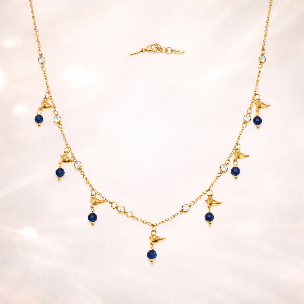 Natural Sapphire Gemstone 18K Gold Plated Charm Necklace : 100024