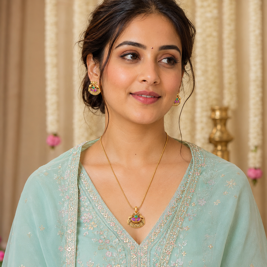 Stunning Muticolor Gold Pendant Set : SJ1388