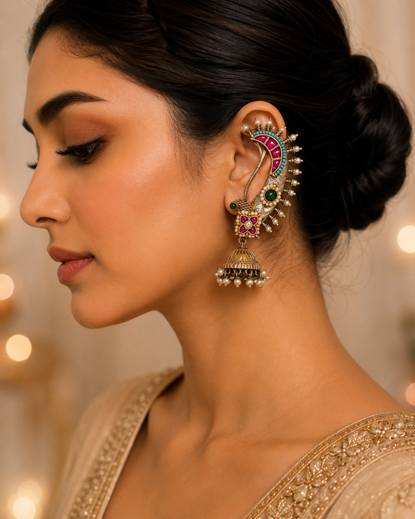Pachi Peacock Navratri Earcuffs : PAS024
