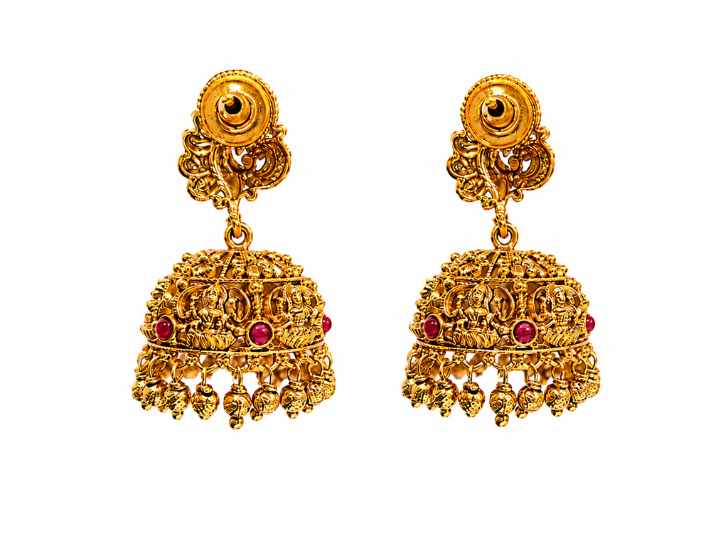 Peacock Crest Dome Jhumka | 1 Gram Gold-Plated Temple Earrings : V-675