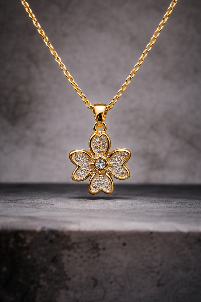 Gold Plated Dual Butterfly Floral Zircon Pendant Necklace For Women | Elegant Sparkling Charm Chain | Stylish D : AST-NEK-0069