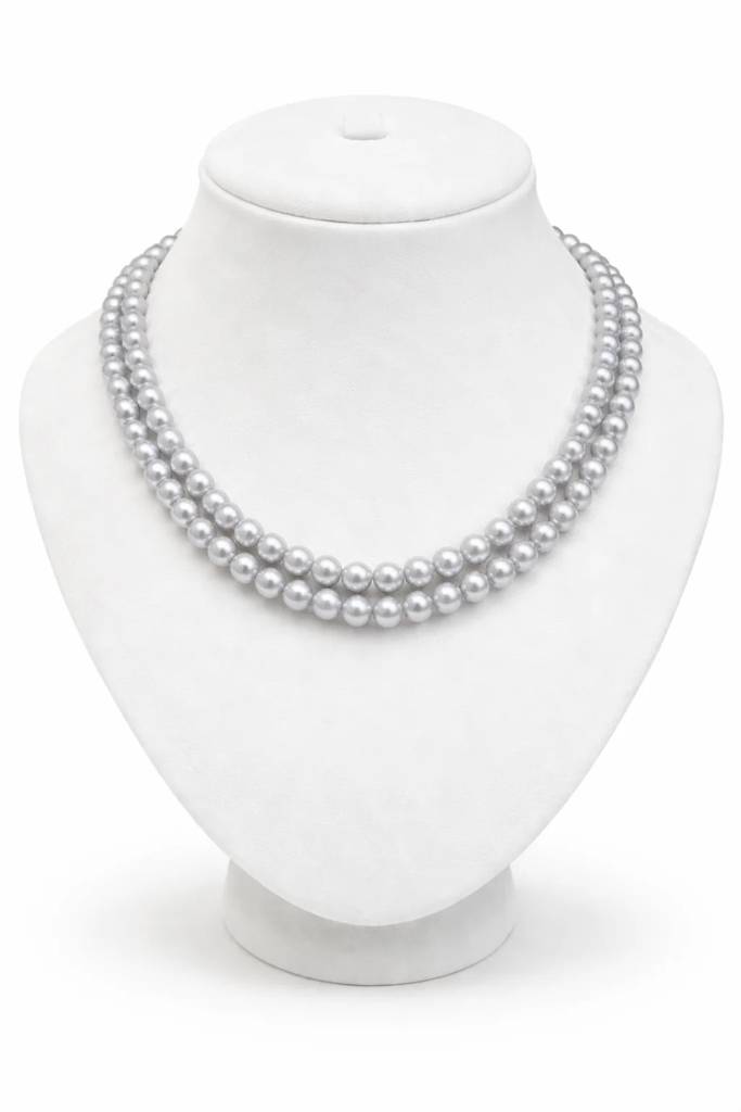 Twin Silver Ash Pearl Necklace : NCK-TWN-SILV-PRL