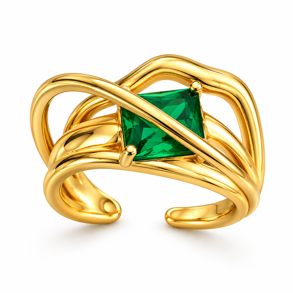 Emerald Twist Crossover Ring : R284