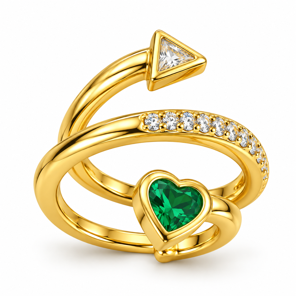 Emerald Heart & Crystal Crossover Ring : R289