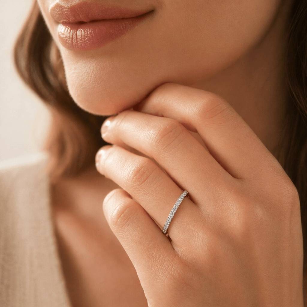 Classic Slim Pavé Stacking Band (925 Silver) : SR006