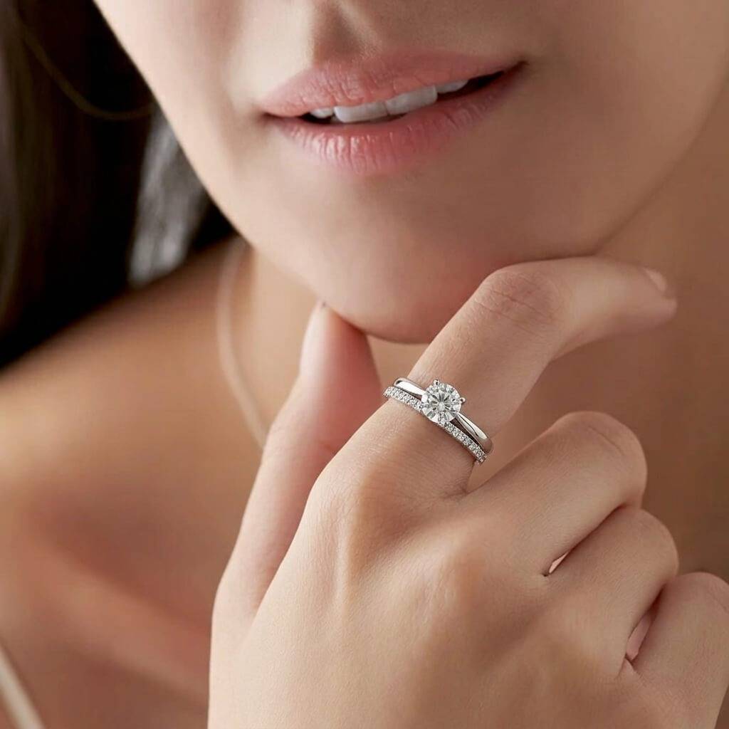 Classic Solitaire & Pavé Stackable Silver Ring Set : SR001