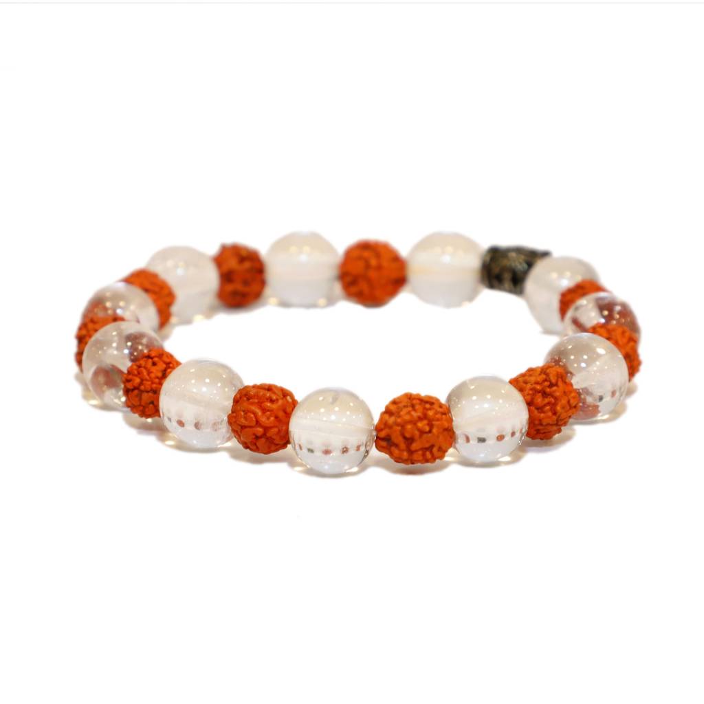 Quartz Crystal And Rudraksha Healing Gemstone Bracelet : QUARTAL-RUDRAKSHA-BRACELET