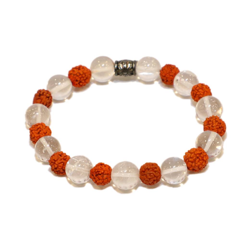 Quartz Crystal And Rudraksha Healing Gemstone Bracelet : QUARTAL-RUDRAKSHA-BRACELET