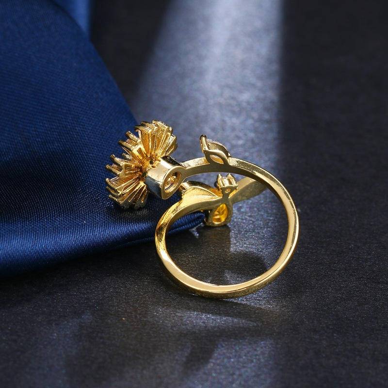 Gold-Plated Floral Bloom Adjustable Ring For Women & Girls With Green, Yellow & Clear Cz Stones | Elegant Flowe : CN-WPEN-VBP2
