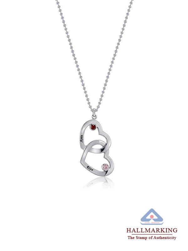 Personalized Interlocking Heart Birthstone Necklace : CNK01RH