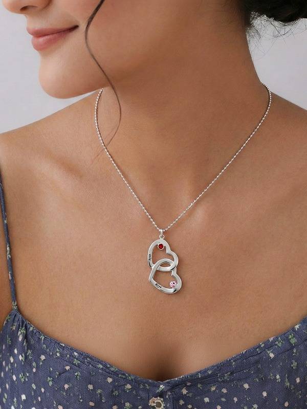 Personalized Interlocking Heart Birthstone Necklace : CNK01RH