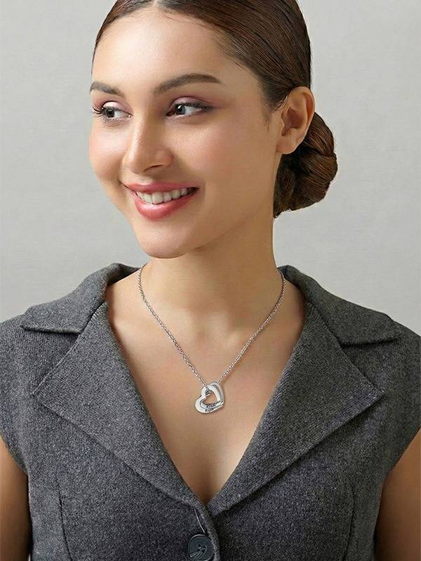 Personalized Interlocking Heart Couple Necklace : CNK03RH