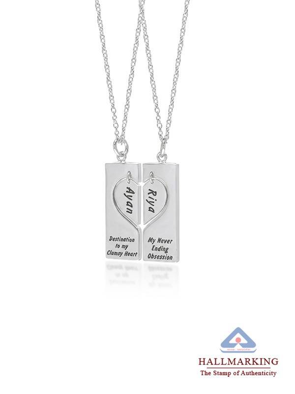 Personalized Double Heart Message Bar Necklace : CNK138SL