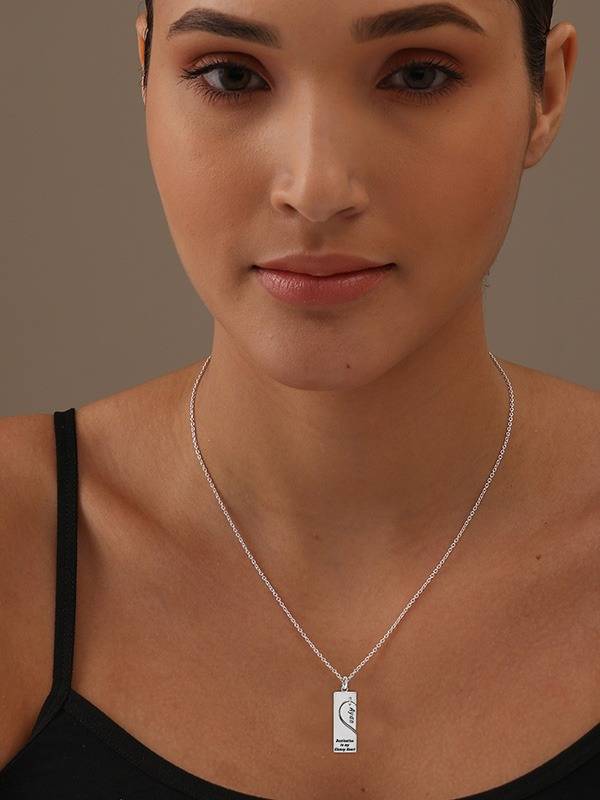 Personalized Double Heart Message Bar Necklace : CNK138SL