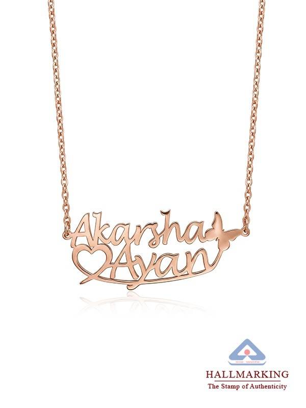 Personalized Butterfly Heart Couple Rose-Gold Plated Necklace : CNK77RG