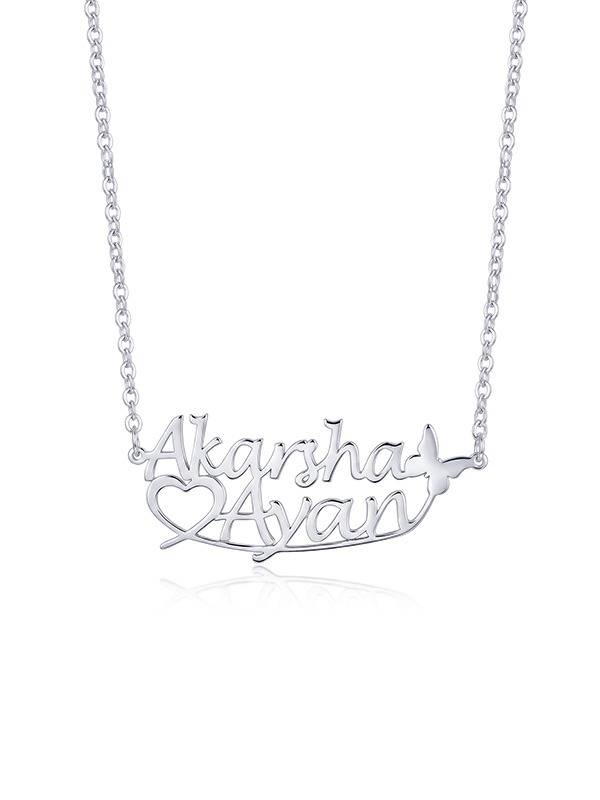 Personalized Butterfly Heart Couple Necklace : CNK77SL