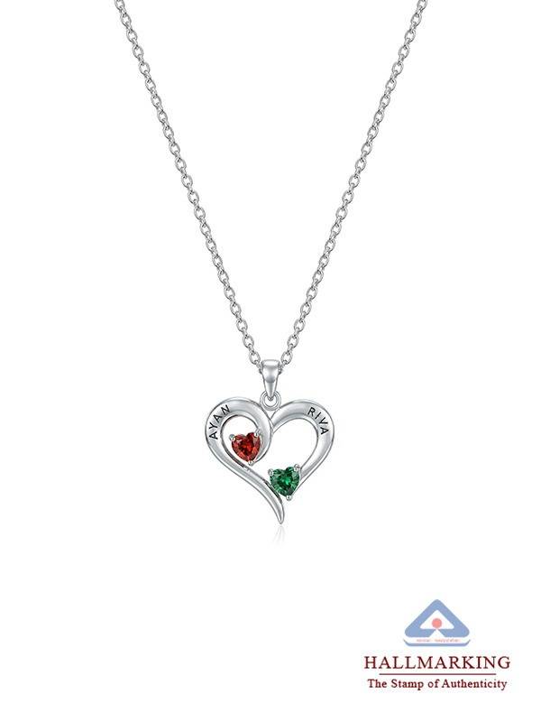 Personalized Double Name Birthstone Heart Necklace : CNK82SL