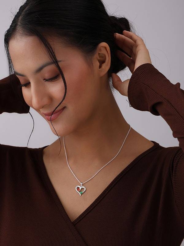 Personalized Double Name Birthstone Heart Necklace : CNK82SL
