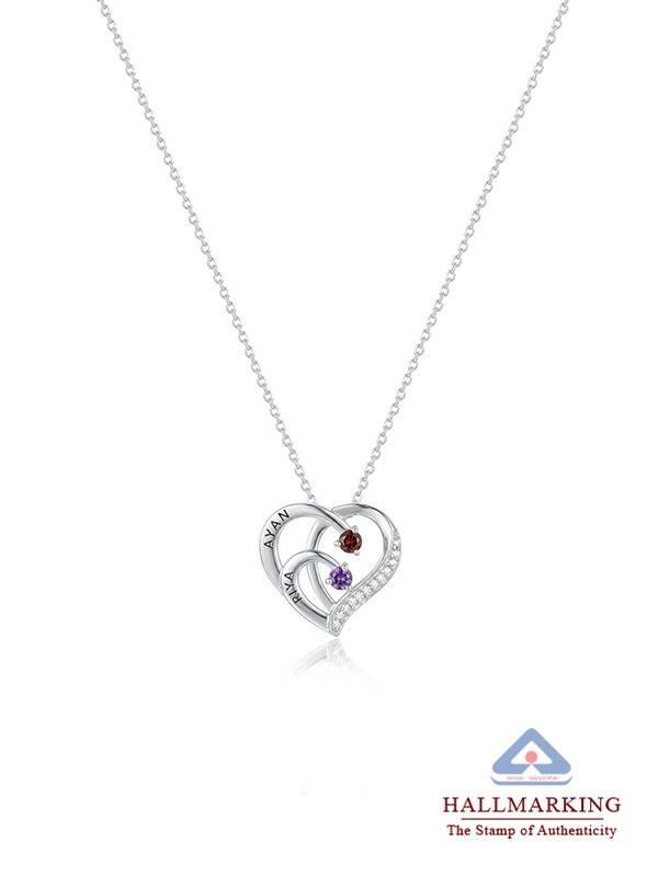 Personalized Two Name Heart Birthstone Necklace : CNK84SL